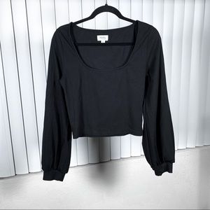 Square Neck Balloon Sleeve Cropped Top